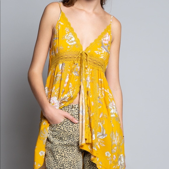 🆕POL Mustard Deep V Cut String Tie Tunic Top - Picture 5 of 7